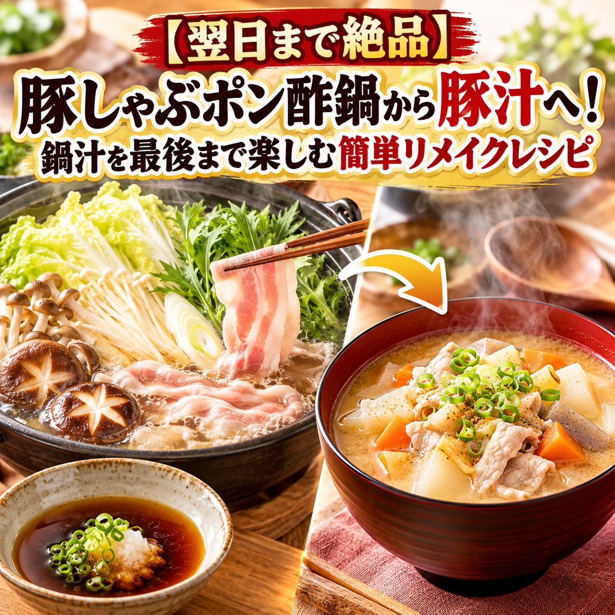 豚しゃぶ ポン酢鍋 豚汁 リメイク